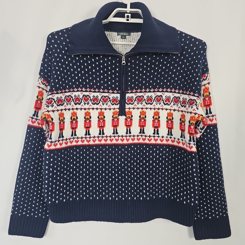Wild Fable Nutcracker Holiday Sweater Medium Quarter Zip Blue Retro Fair Isle